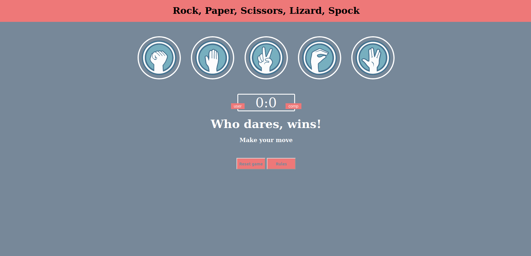 rock, paper, scissors, lizard, spock